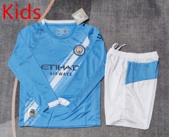 2025-26 Manchester City Home Blue Kid/Youth LS  Soccer Uniform-9484