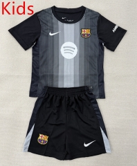 25-26 Barcelona Goalkeeper Black Kids/Youth Soccer Uniform-AY