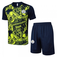 24-25  Manchester City Black&Green Short-sleeved Thailand Soccer Tracksuit-815