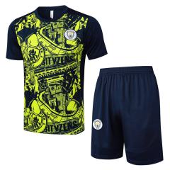 24-25  Manchester City Black&Green Short-sleeved Thailand Soccer Tracksuit-815