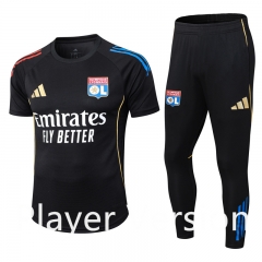 Player Verison 2025-26 Olympique Lyonnais Black Thailand short Soccer Tracksuit-9926