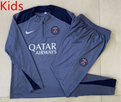 25-26 Paris SG Grey Blue Kids/Youth Soccer Tracksuit-815