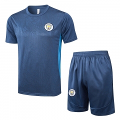 24-25  Manchester City  Royal Blue Short-sleeved Thailand Soccer Tracksuit-815