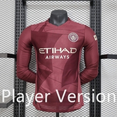Player Version 2024-2025 Manchester City 2nd Away Red LS Thailand Soccer Jersey AAA-888