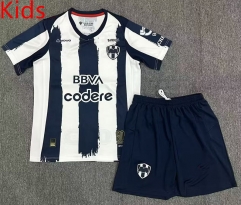 25-26 Correct Version Monterrey Home Blue&White Kids/Youth Soccer Uniform-2483
