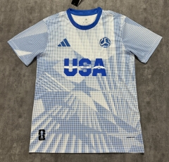(S-4XL) 25-26 USA Promotional Clothing White&Blue Thailand Soccer Jersey-4506