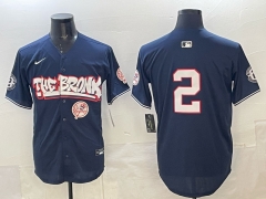 MLB New York Yankees 4th Generation Joint Version Royal Blue #2 Jersey(Logo 6)-0840