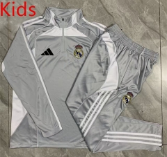 2025-26 Real Madrid Grey&White Kids/Youth Soccer Tracksuit-815