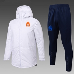 2025-2026 Olympique Marseille White Cotton Coat Uniform With Hat(Orange Olympique Marseille Logo)-815