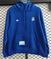 (S-3XL) Retro Small Embroidery Style Real Madrid Blue Thailand Tracksuit With Hat-CS