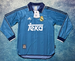 Retro Version 99-00 Real Madrid 2nd Away Blue LS Thailand Soccer Jersey AAA-6590