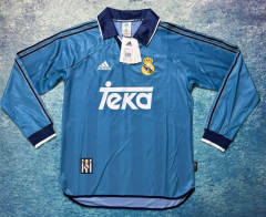 Retro Version 99-00 Real Madrid 2nd Away Blue LS Thailand Soccer Jersey AAA-6590