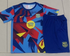 2025-26 Barcelona Light Blue Inkjet Short-sleeved Thailand Soccer Tracksuit-815