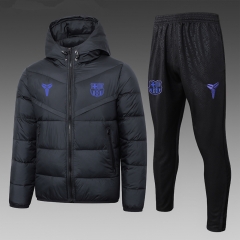 2025-2026 Barcelona Black Cotton Coat Uniform With Hat(Purple Logo)-815
