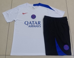 25-26 Paris White Short-sleeve Thailand Soccer Tracksuit(T90 Version)-815