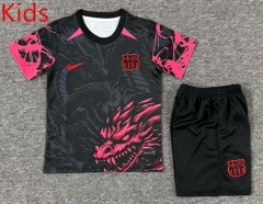 25-26 Special Edition Black Collar Dragon Pattern Barcelona Black Kids/Youth Soccer Uniform-6132