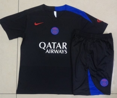 25-26 Paris Black Short-sleeve Thailand Soccer Tracksuit(T90 Version)-815