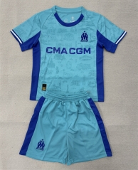 25-26 Olympique de Marseille Goalkeeper Blue Kids/Youth Soccer Uniform-AY