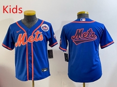MLB New York Mets Blue Kids/Youth Jersey(Logo 4)-0840