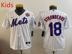 MLB New York Mets White#18 Kids/Youth Jersey(Logo 1)-0840