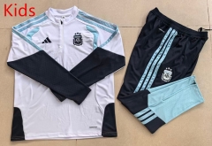 2025-26 Argentina White Kids/Youth Soccer Tracksuit-GDP