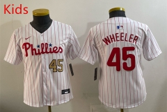 MLB Philadephia Phillies White Red #45 kids Jersey(logo 2)-0840