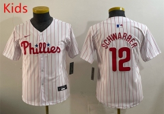 MLB Philadephia Phillies White Red #12 kids Jersey(logo 1 )-0840