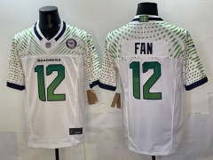 Seattle Seahawks Retro 5th Generation #12 White&Green NFL Jersey (Logo 1) - 0840