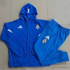 2025-2026 Real Madrid Blue Hooded Thailand Soccer Jacket Uniform -815