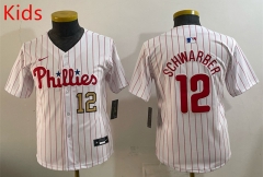 MLB Philadephia Phillies White Red #12 kids Jersey(logo 4 )-0840