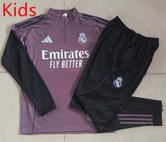 2025-26 Real Madrid Grey&Purple Kids/Youth Soccer Tracksuit-815