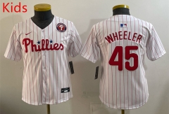 MLB Philadephia Phillies White Red #45 kids Jersey(logo 5)-0840