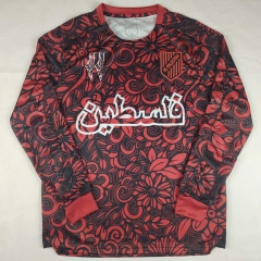 (S-4XL) 25-26 Arabic Palestine Camouflage Black&Maroon LS Thailand Soccer Jersey AAA-2038
