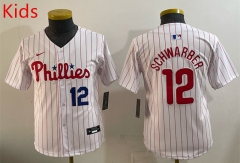 MLB Philadephia Phillies White Red #12 kids Jersey(logo 3 )-0840