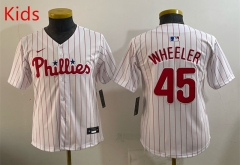 MLB Philadephia Phillies White Red #45 kids Jersey(logo 1)-0840