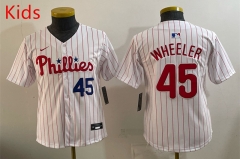 MLB Philadephia Phillies White Red #45 kids Jersey(logo 3)-0840