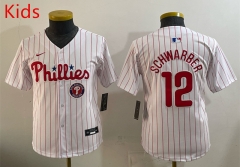 MLB Philadephia Phillies White Red #12 kids Jersey-0840