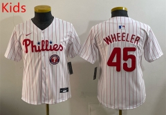 MLB Philadephia Phillies White Red #45 kids Jersey(logo 6)-0840