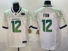 Seattle Seahawks Retro 5th Generation #12 White&Green NFL Jersey (Logo 2) - 0840