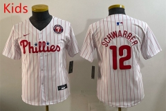 MLB Philadephia Phillies White Red #12 kids Jersey(logo6)-0840