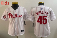 MLB Philadephia Phillies White Red #45 kids Jersey(logo 4)-0840