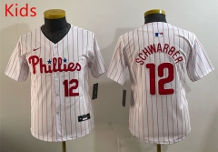 MLB Philadephia Phillies White Red #12 kids Jersey(logo 2 )-0840