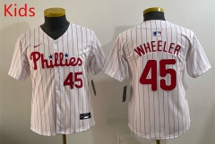 MLB Philadephia Phillies White Red #45 kids Jersey-0840