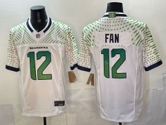 Seattle Seahawks Retro 5th Generation #12 White&Green NFL Jersey - 0840