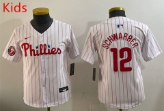 MLB Philadephia Phillies White Red #12 kids Jersey(logo 5)-0840