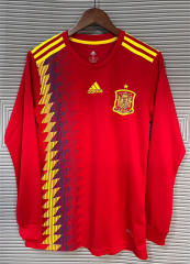 Retro Version 2018 Spain Home Red LS Thailand Soccer Jersey AAA-3402
