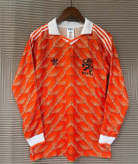 Retro Version 1988 Netherlands Home Orange LS Thailand Soccer Jersey AAA-3402