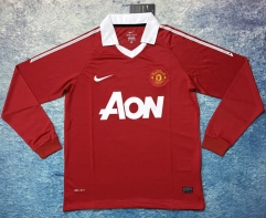 Retro Version 10-11 Manchester United Home Red LS Thailand Soccer Jersey AAA-6590