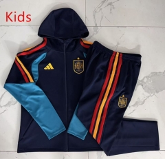 2026-2027 Spain Royal Blue Kids/Youth Hooded Soccer Jacket Uniform-815