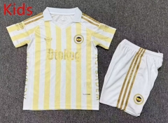 26-27 Fenerbahçe  Away Yellow/White Stripes Kids/Youth Soccer Uniform-7809